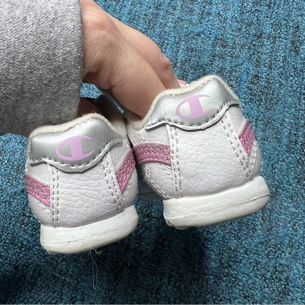 Vintage Champion Baby Toddler Retro Sneakers White Pink Glitter Size 2W Infant